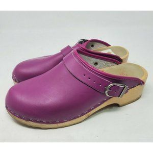 Hanna Andersson Size 38 Magenta Pink Slide Wooden Swedish Clogs Leather